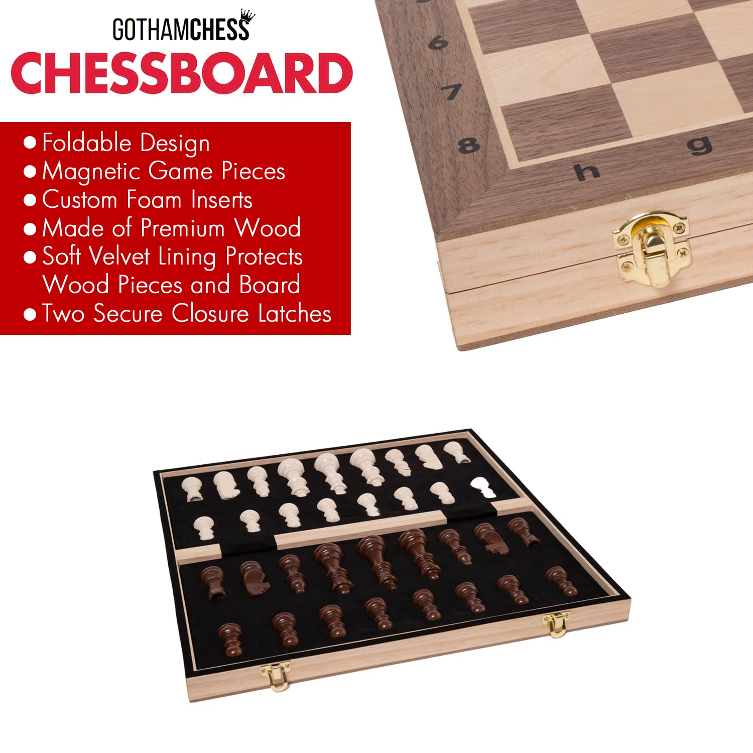 GothamChess Board | Foldable & Portable, Magnetic Chess Pieces, Organized Fitted Storage, Includes Course by International Master Levy Rozman, Game