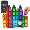 Playmags Mini Magnetic Tiles for Kids 100-Piece Set | Travel Magnetic Blocks | STEM Sensory Educational Toys | Portable Toddler Building Toys | Gift