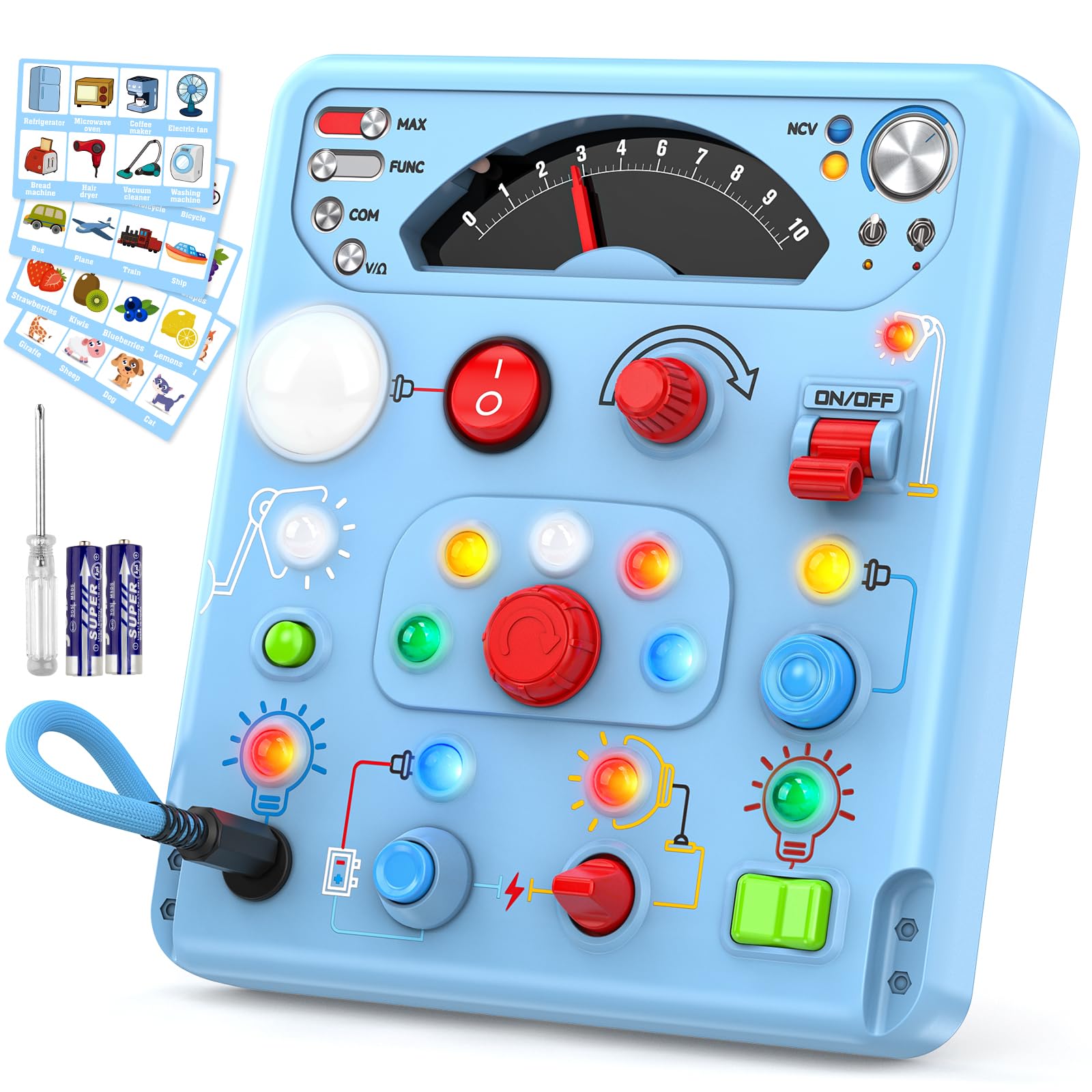 Busy Board Montessori Toys for Toddlers 1 2 3 4 Year Old with 13 LED Lights, Sensory Board Toys Educational Learning for Toddlers, Activity Toy