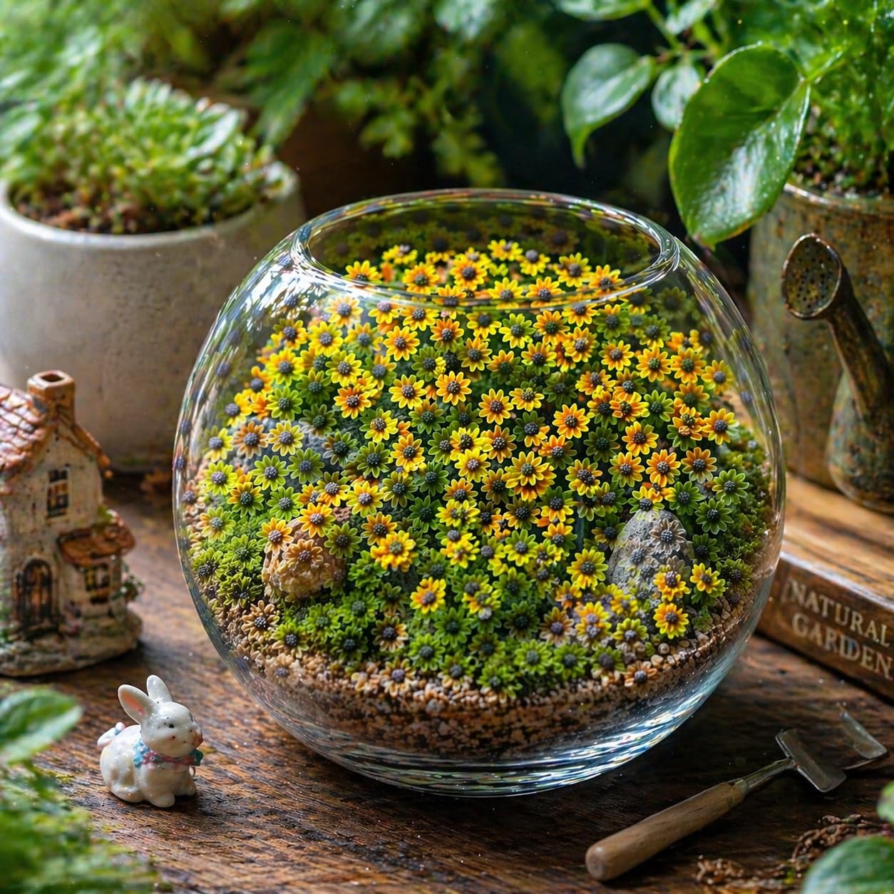 200 Pieces Tiny Sunflower for Crafts Dollhouse Miniatures Resin Mini Things Decor for Fairy Garden Micro Landscaping Decoration (Wreath)