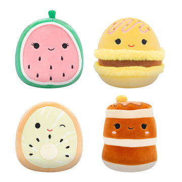 Squishmallows Original 5-Inch Food 4-Pack - Kachina Kiwi, Rayen Pancakes, Visconti Lemon Macaron, Wanda Watermelon - Official Jazwares Plush (Little)