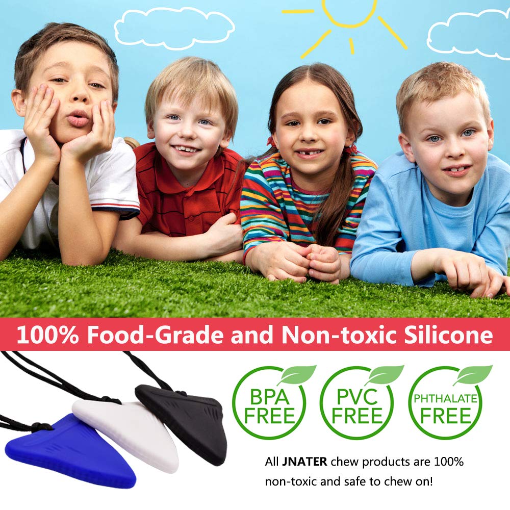 Shark Tooth Chew Necklace, Sensory Chew Necklace Bundle for Kids with Chewing, Teething, ADHD, Autism, Biting Needs, Oral Motor Chewy Teether, Made