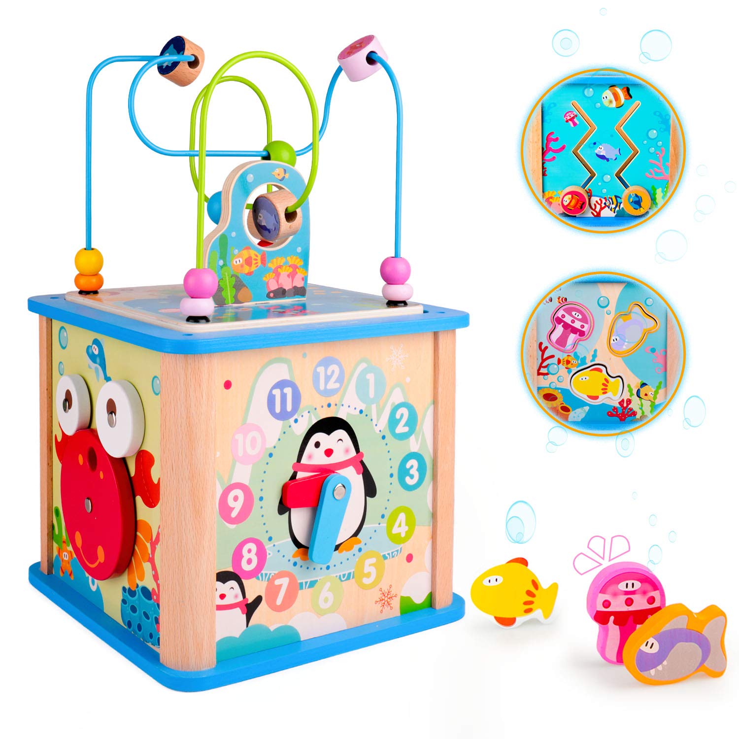 rolimate Wooden Activity Cube Best Christmas Gifts for 3 Year Old and Up Boy Girl Shape Sorter Activity Center for Baby Kid Toddler Preschool Learning