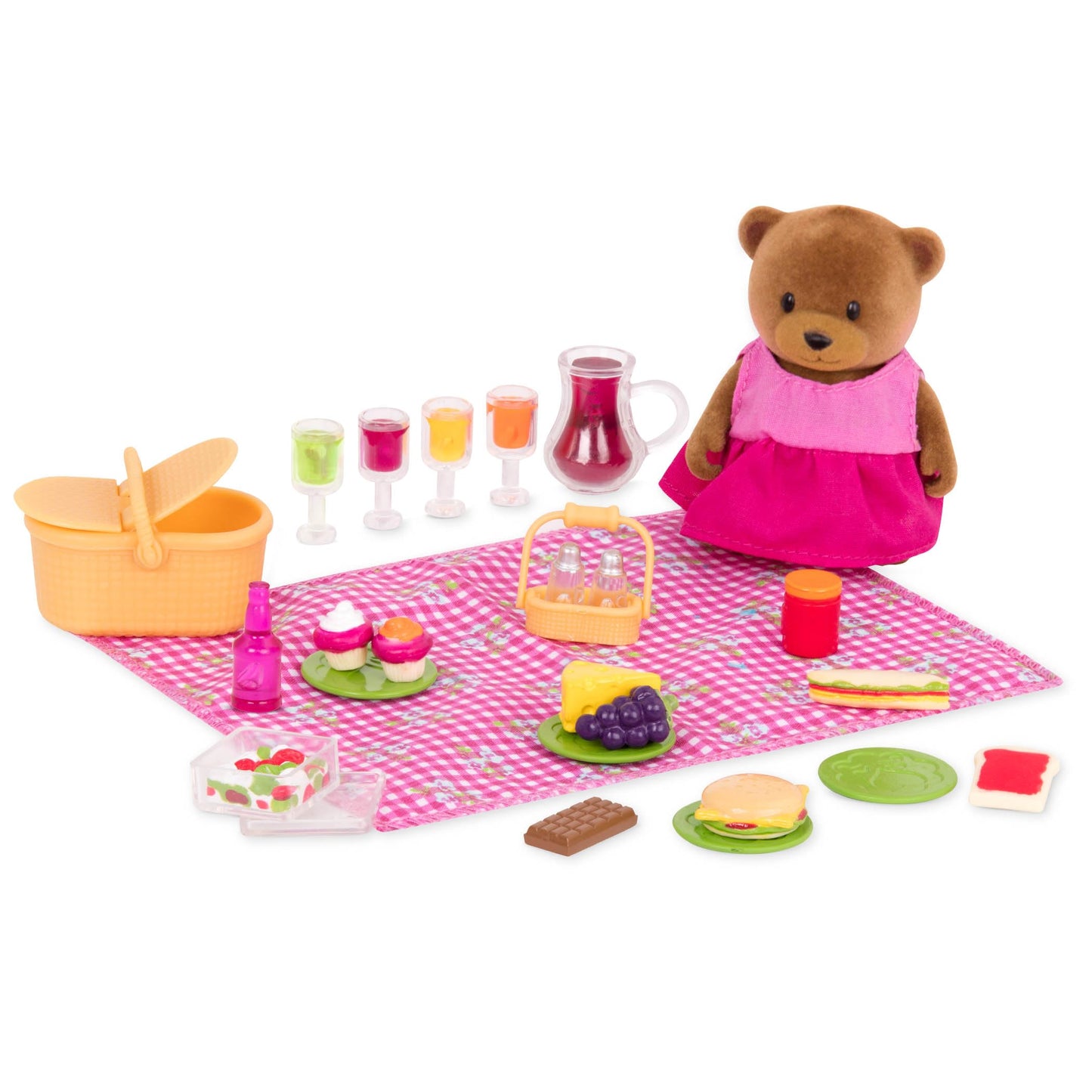 Li'l Woodzeez - 20 Pieces Picnic Playset with Baby Bear, Toy Picnic Basket & Blanket, Play Food & Accessories, Doll Playset for Imaginative Play, Gift