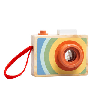 Pearhead Wooden Kaleidoscope Camera Toy, Montessori Pretend Play Camera with Click Button and Soft Strap, Creative Learning Toy for Toddlers 12m+