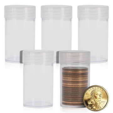 BCW Coin Tubes for Small Dollars - 5ct | Holds "Sacagawea", Presidential, and Susan B. Anthony Small Dollar Coins | Durable Plastic Tube Coin Holders