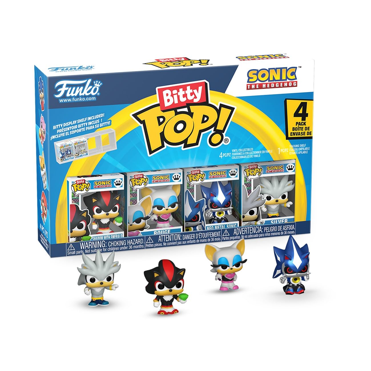 Funko Pop! Bitty 4pk: Sonic the Hedgehog - Shadow with Emerald, Rouge, Neo Metal Sonic, and Silver - 0.9 Inch (2.2 Cm) Collectable - Stackable Display