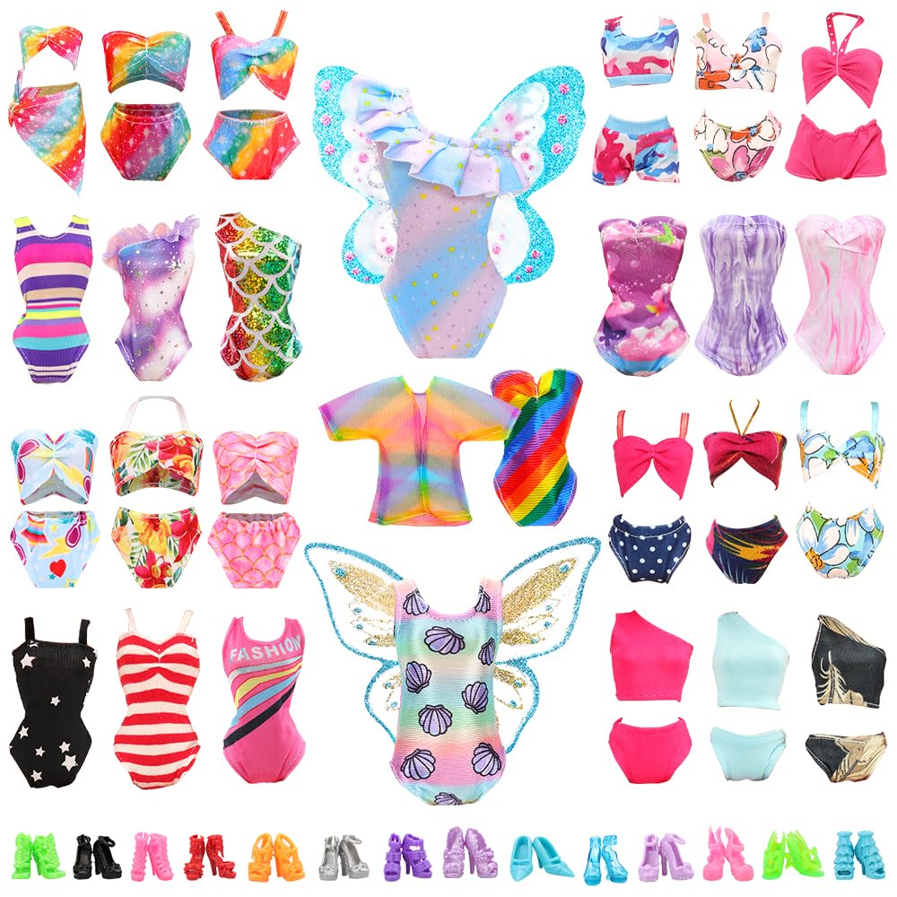 BARWA 5 Sets Swimwear Swimsuit Beach Bikini Bathing Clothes with Shoes for 11.5 Inch Doll…