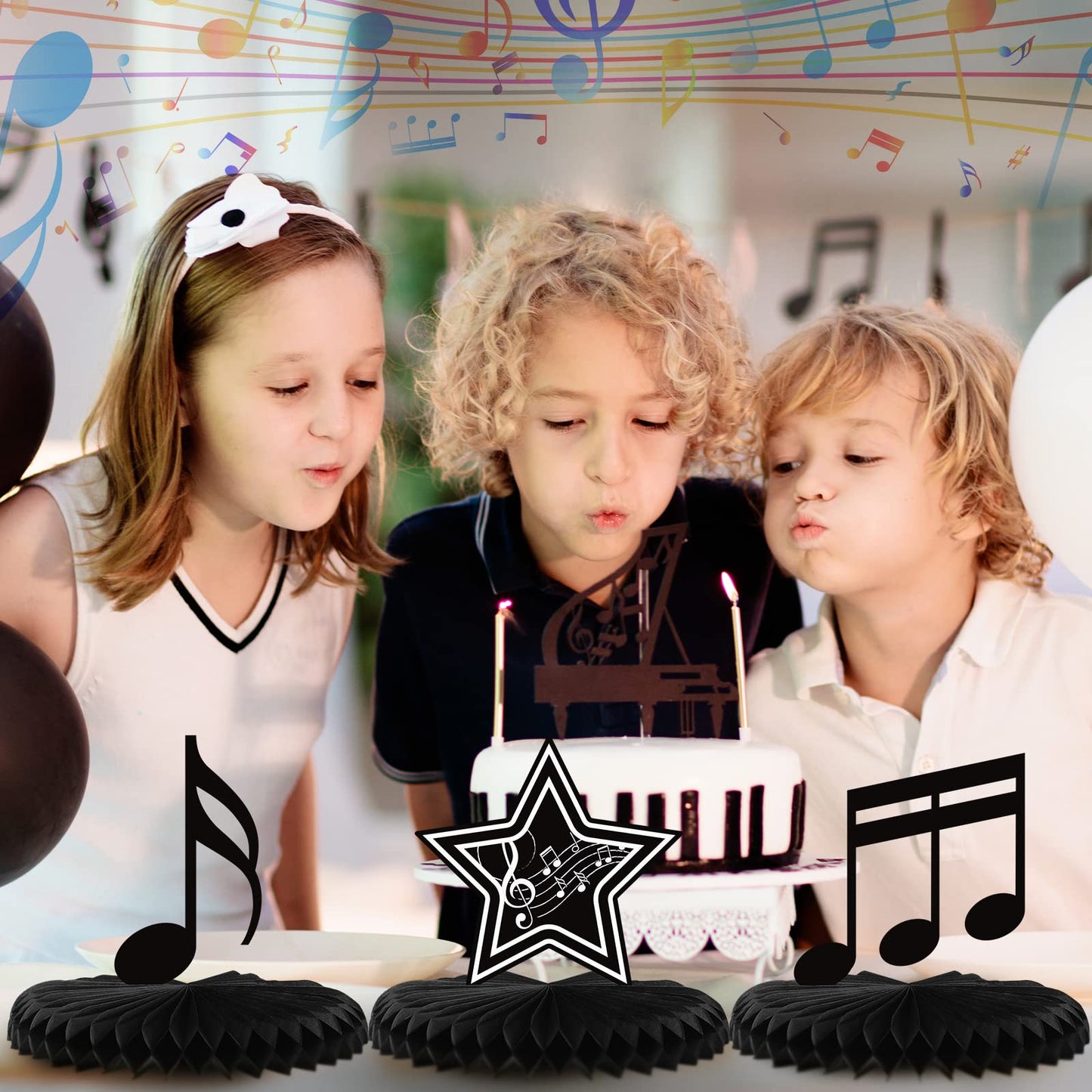 12 Pcs Music Notes Honeycomb Centerpieces Music Party Decoration Retro Table Decor Kids' Party Centerpieces Notes Silhouette Table Toppers for Baby
