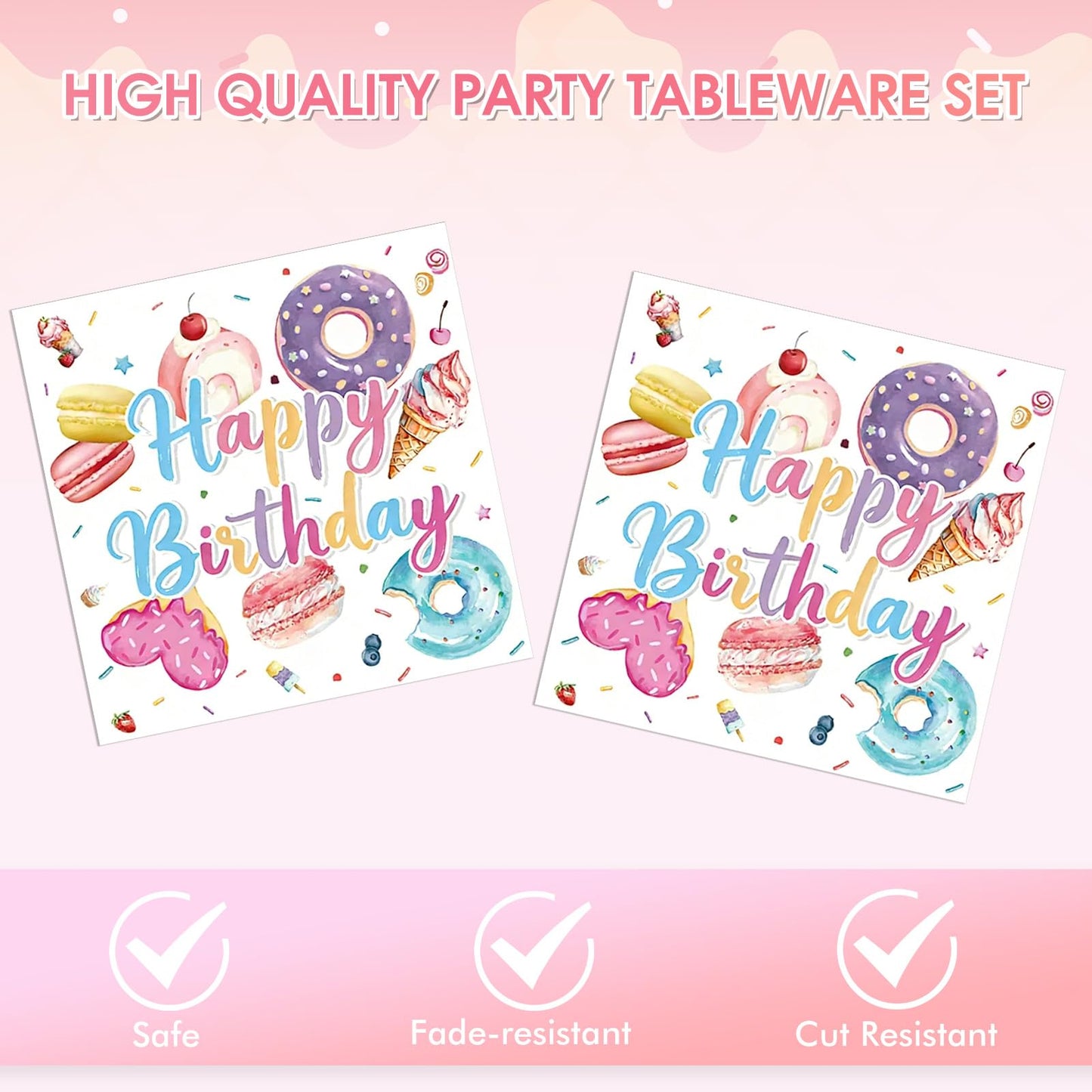 2nd Birthday Decorations for Girl,40PCS Two Sweet Birthday Decorations Includes Disposable Plates & Napkins,Girls 2 Year Old Sprinkle Donut Ice Cream