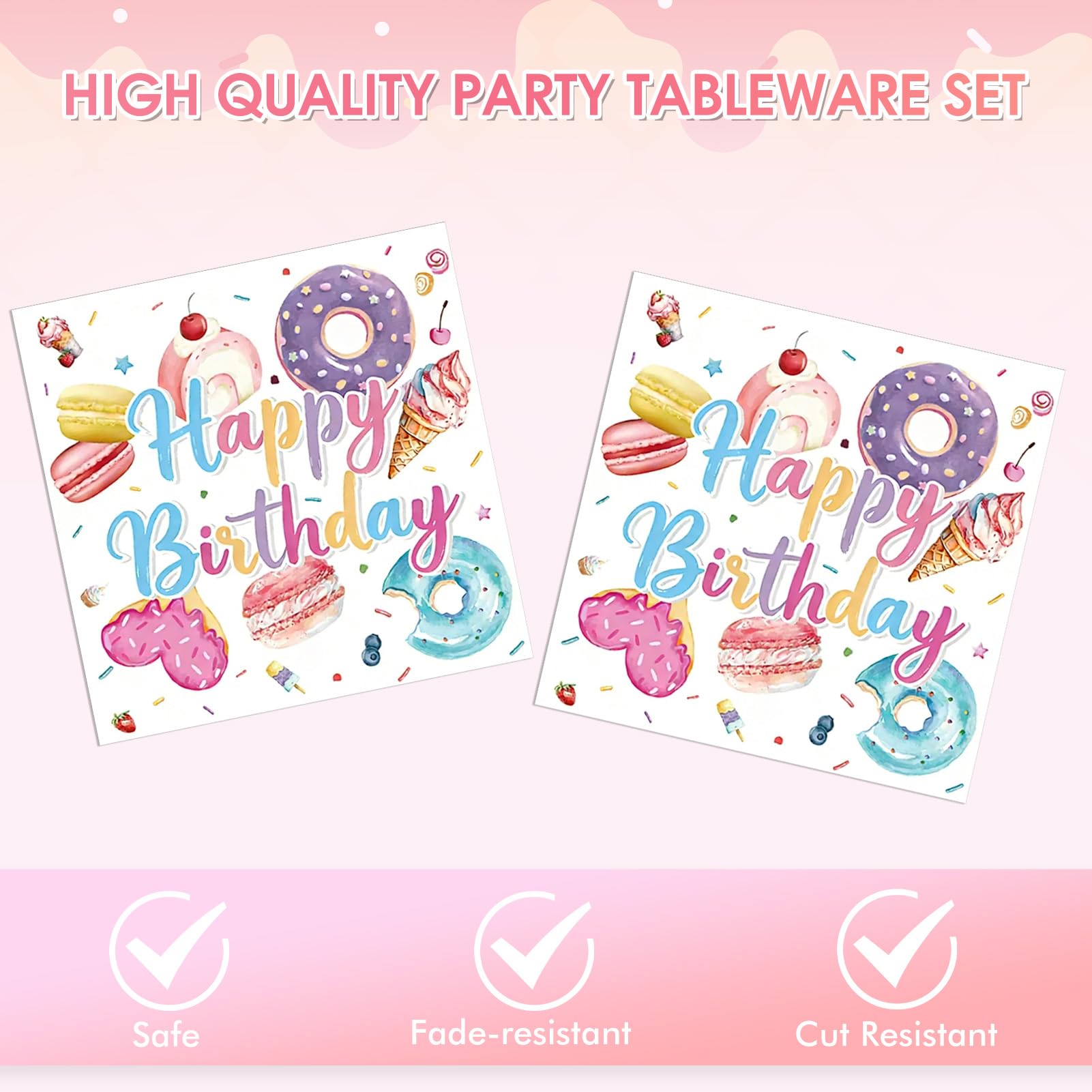 2nd Birthday Decorations for Girl,40PCS Two Sweet Birthday Decorations Includes Disposable Plates & Napkins,Girls 2 Year Old Sprinkle Donut Ice Cream