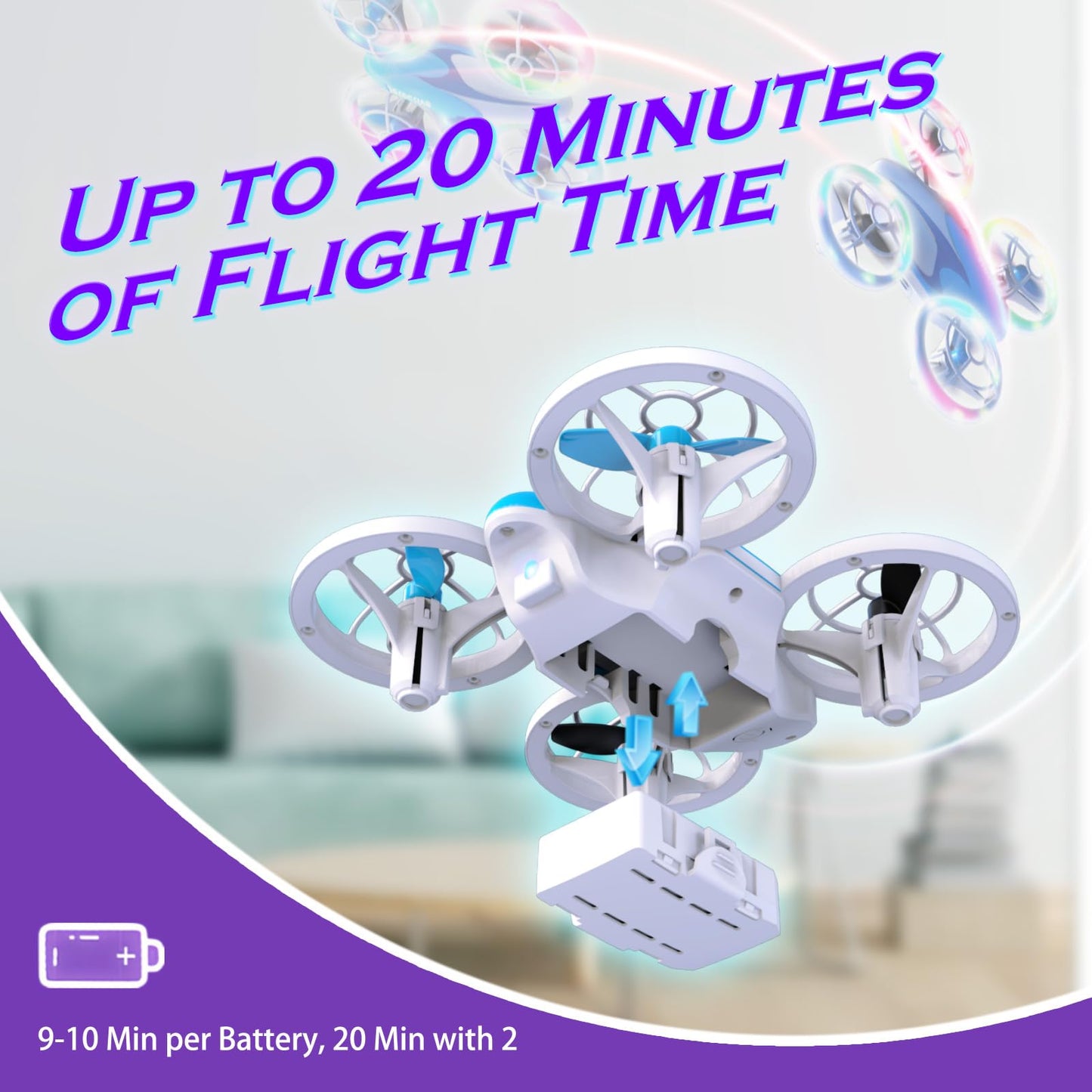 Mini Drone for Kids and Beginners - RC Mini Quadcopter with 360° Flip, Headless Mode, One-Key Ascend/Descend, Colorful LED Lights, Small Indoor