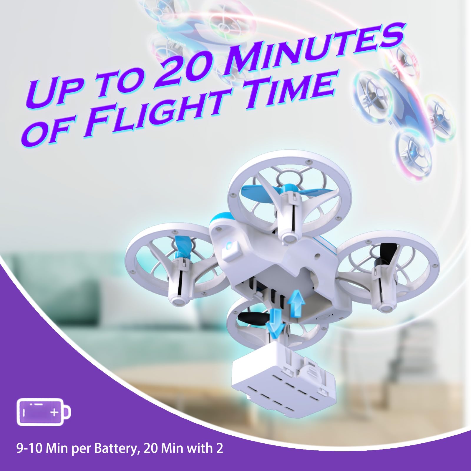 Mini Drone for Kids and Beginners - RC Mini Quadcopter with 360° Flip, Headless Mode, One-Key Ascend/Descend, Colorful LED Lights, Small Indoor