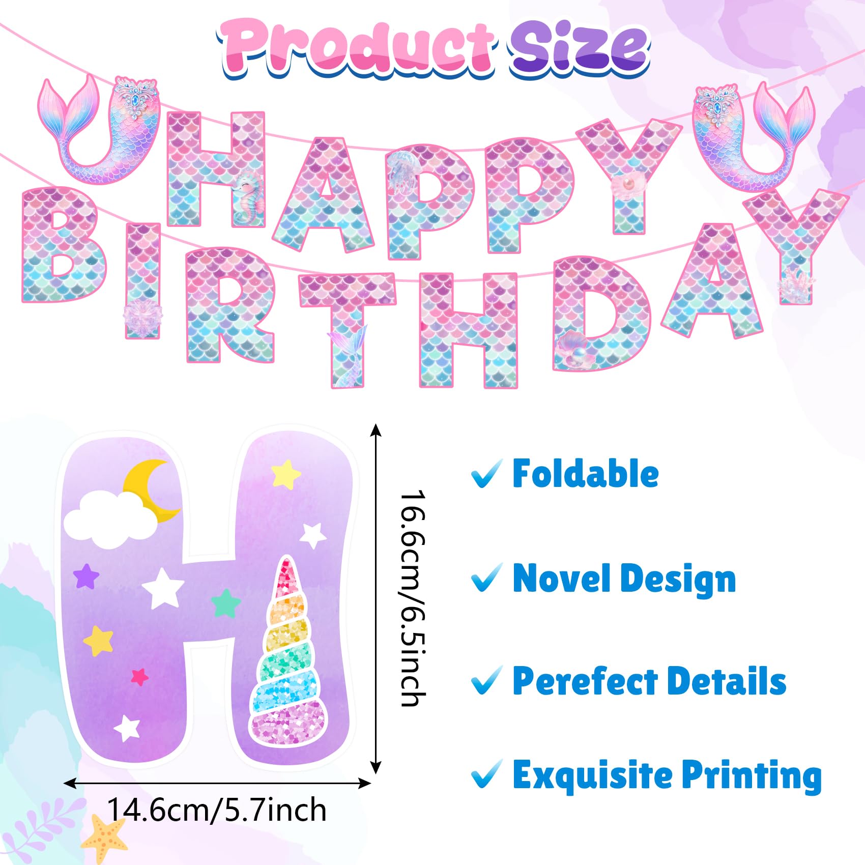 Mermaid Birthday Decorations Mermaid Birthday Party Supplies Banner Hanging Swirls Honeycomb Centerpiece for Girls Mermaid Party Decorations