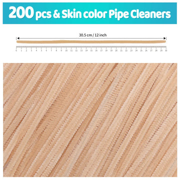 Iooleem 200pcs Skin Color Pipe Cleaners, Chenille Stems, Pipe Cleaners for Crafts, Pipe Cleaner Crafts, Art and Craft Supplies.