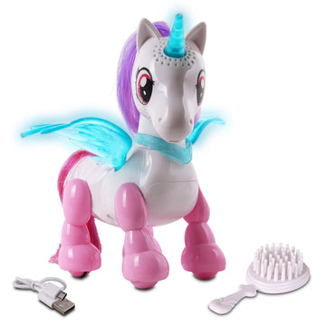NKOK USB PetBotz - Robo Unicorn, Rechargeable, Miniature, Interactive pet Robot, Lights up, Sound Activated, Makes Noises on Command, Comes with