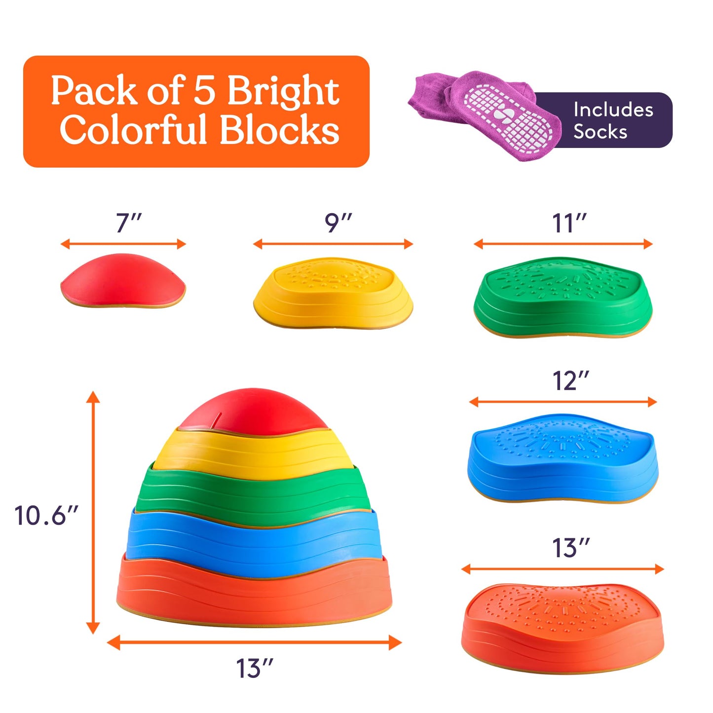 Special Supplies Stepping Stones for Kids, 5 Balance Indoor and Outdoor Blocks Promote Coordination, Balance, Strength, Child Safe Rubber, Non-Slip
