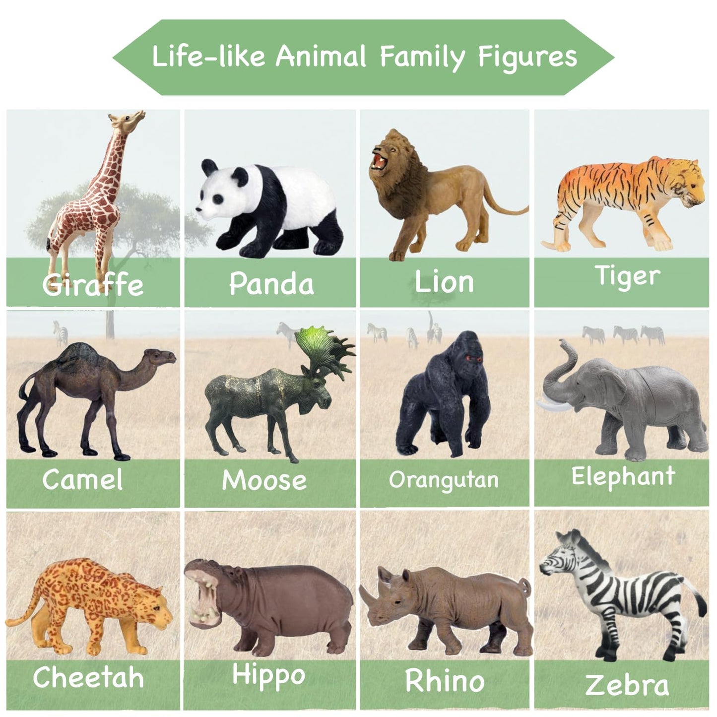 RUSON 12 Pcs Realistic Jungle Animal Figurines, Safari Animals Figures Toys Cake Topper Plastic African Wild Zoo Animals Playset Party Supplies