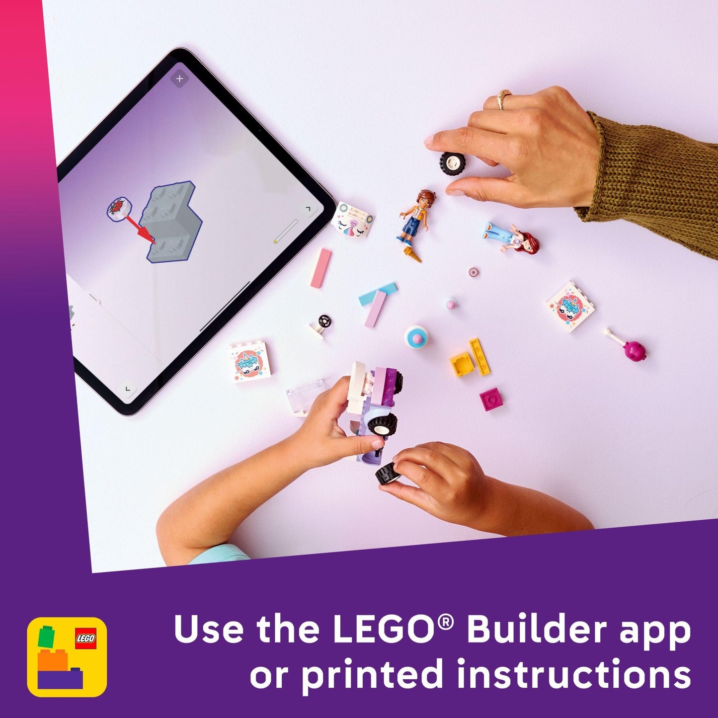 LEGO Friends Unicorn Cake Delivery Car Building Toy for Girls & Boys - Pretend Play Set for Preschool Kids, Ages 4+ - W/Paisley & Leo Minidolls &