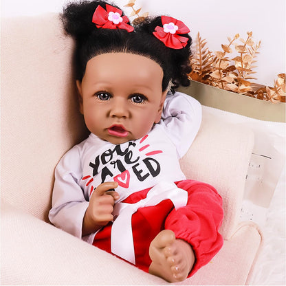 kgniess me Lifelike Black Reborn Baby Dolls 22 Inch Baby Soft Body Realistic Newborn Baby Dolls African American Real Life Baby Dolls Cloth Body Doll
