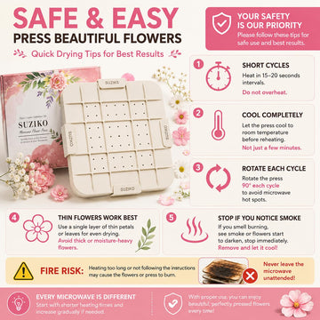 Suziko 9 Inch Microwave Flower Press Kit with Photo Frame - Quick Dry Flower Pressing Machine with Reusable Fabric, Ideal Gift for Flower Lovers