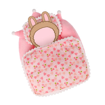 17cm Doll Bed, Miniature Bed with Pillow and Blanket Compatible with La Booooo Booooo Dolls, Doll House Furniture Accessories, Cherry Pattern
