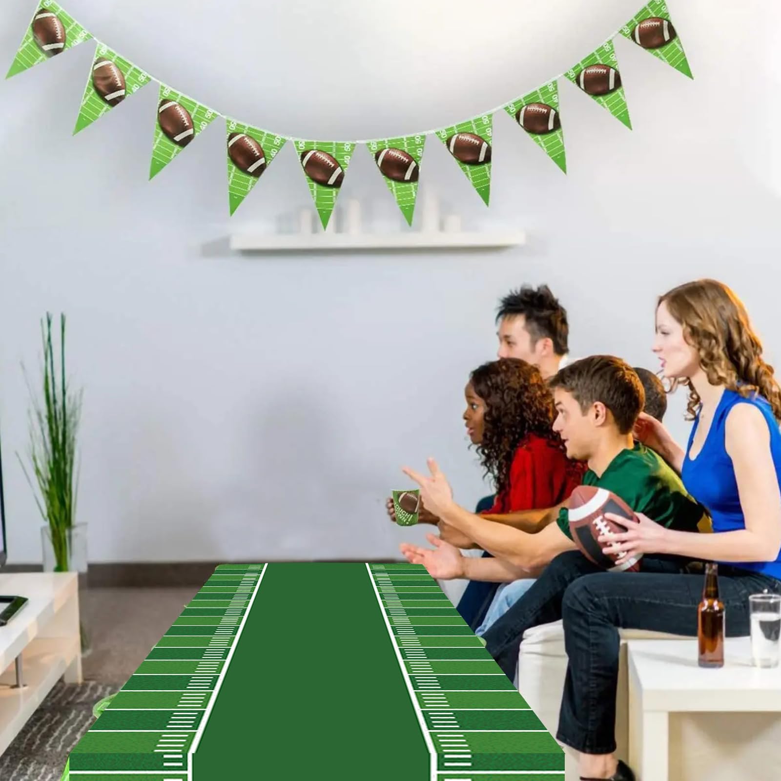GANKTOWCOY 3 Packs Party Football Tablecloth?54"x 108"?, Football Theme Party Plastic Touchdown Table Cover for Super Bowl Sport Theme Party