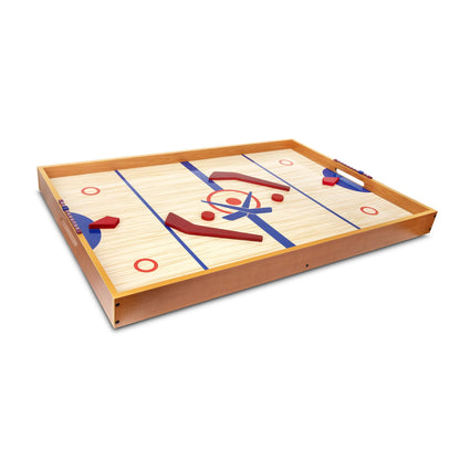 Point Games Tabletop Slap Shot Hockey Game - Super Durable Large Wooden Board With 2 Sticks and Pucks - Great Family Game for Ages 5+