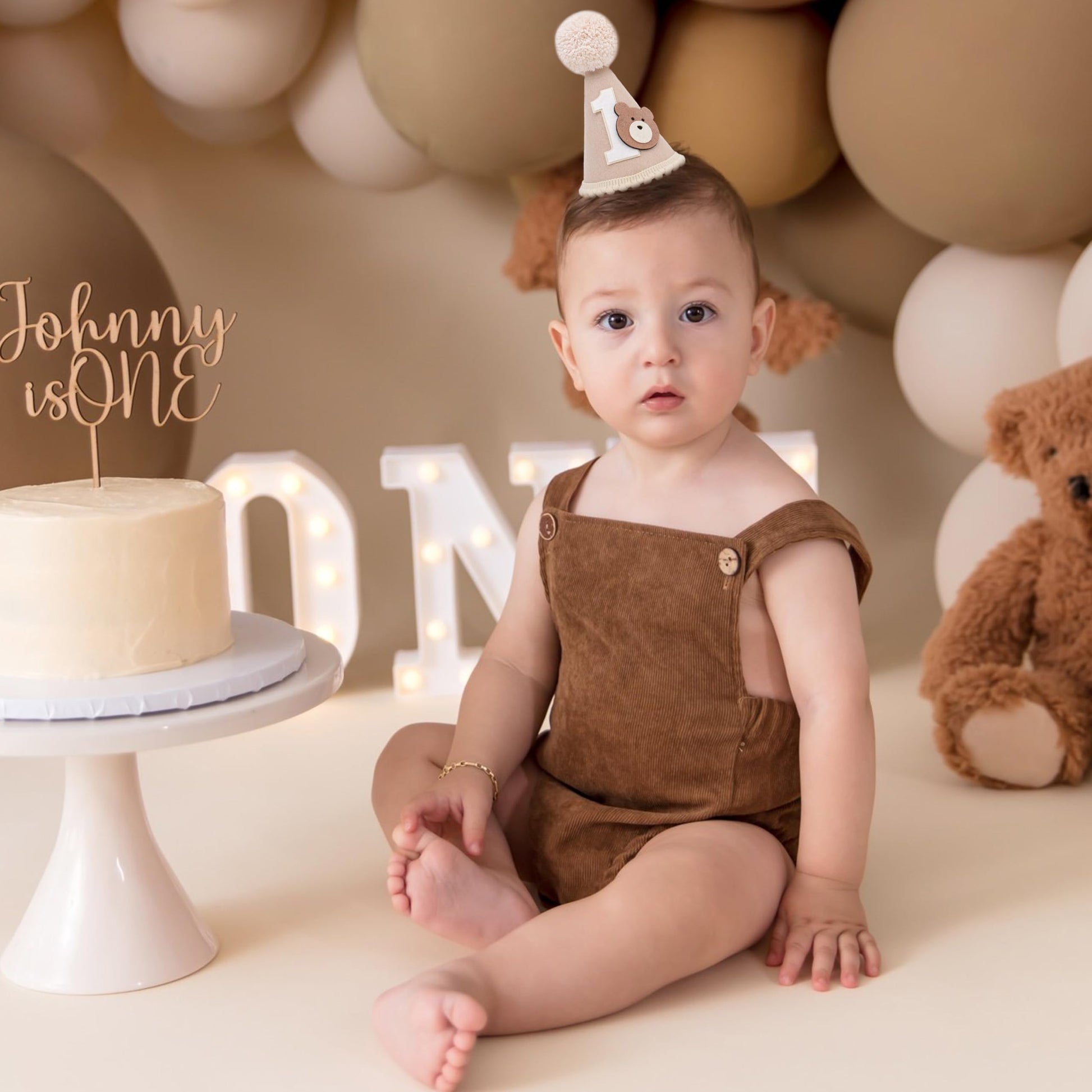 HIKLO Bear 1st Birthday Hat - Beary First Birthday Cone Hat, Woodland Party Decoration, One Happy Camper Party Supplies, Bear Theme Photo Props Cake