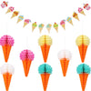 Maitys 9 Pieces Ice Cream Party Decorations Hanging Honeycomb Ice Cream Tissue Paper Party Banner Ceiling Sign Decor for Wedding Birthday Summer Favor