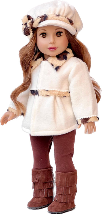 Marshmallow - 4 Piece 18 inch Doll Outfit - Coat, Hat, Leggings and Boots (Doll Not Included)