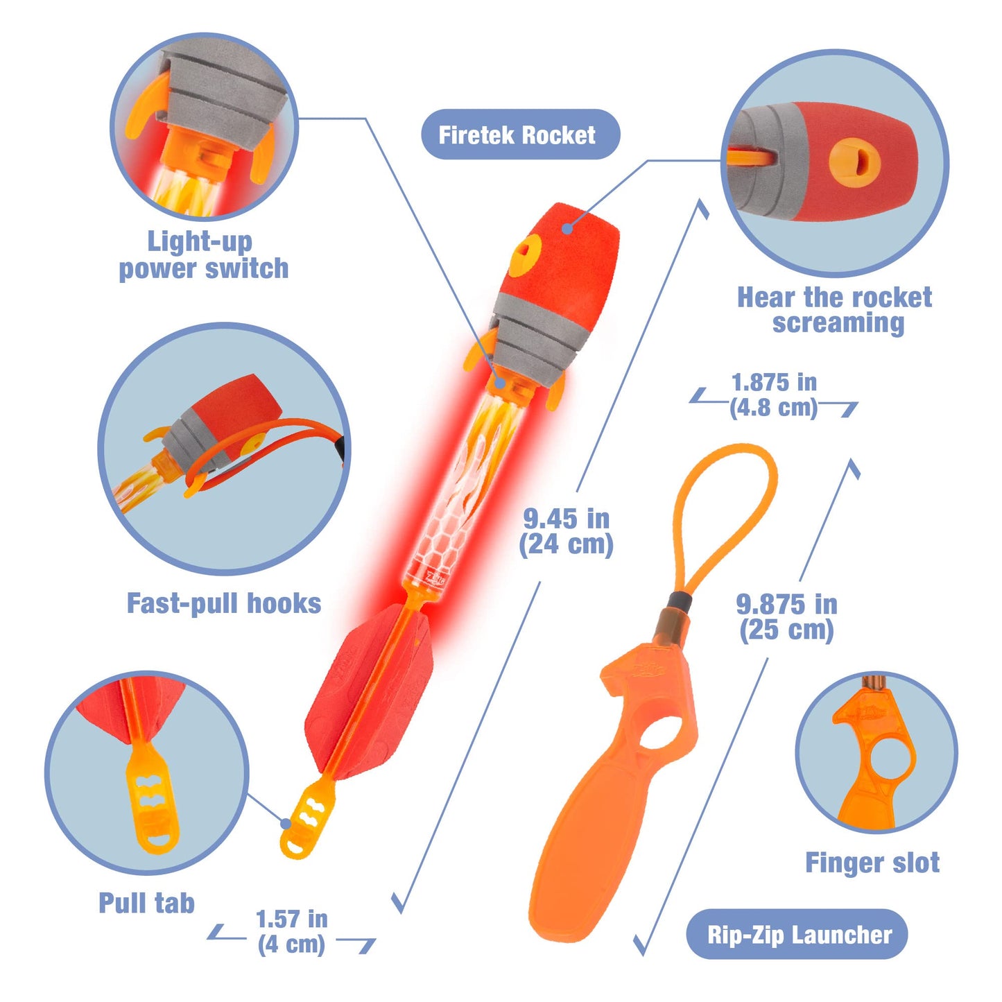 Zing Firetek Rocket Combo Pack, Light-Up Toys Include 2 Firetek Rockets (Fly up to 250 Feet), 2 Firetek Copters (Fly up to 150 Feet) and 1 Rip Zip