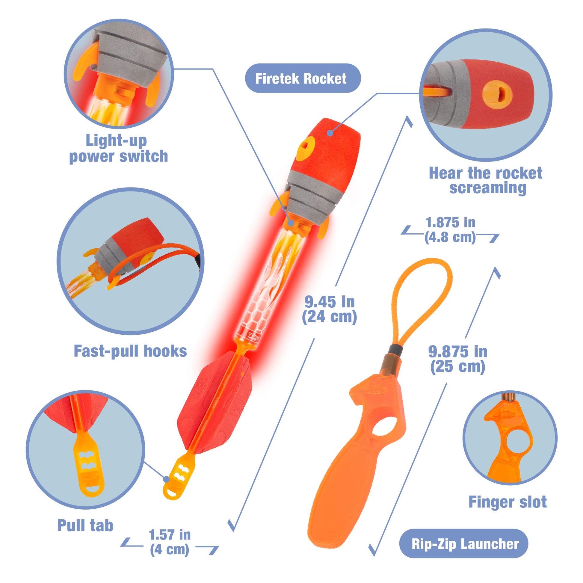 Zing Firetek Rocket Combo Pack, Light-Up Toys Include 2 Firetek Rockets (Fly up to 250 Feet), 2 Firetek Copters (Fly up to 150 Feet) and 1 Rip Zip