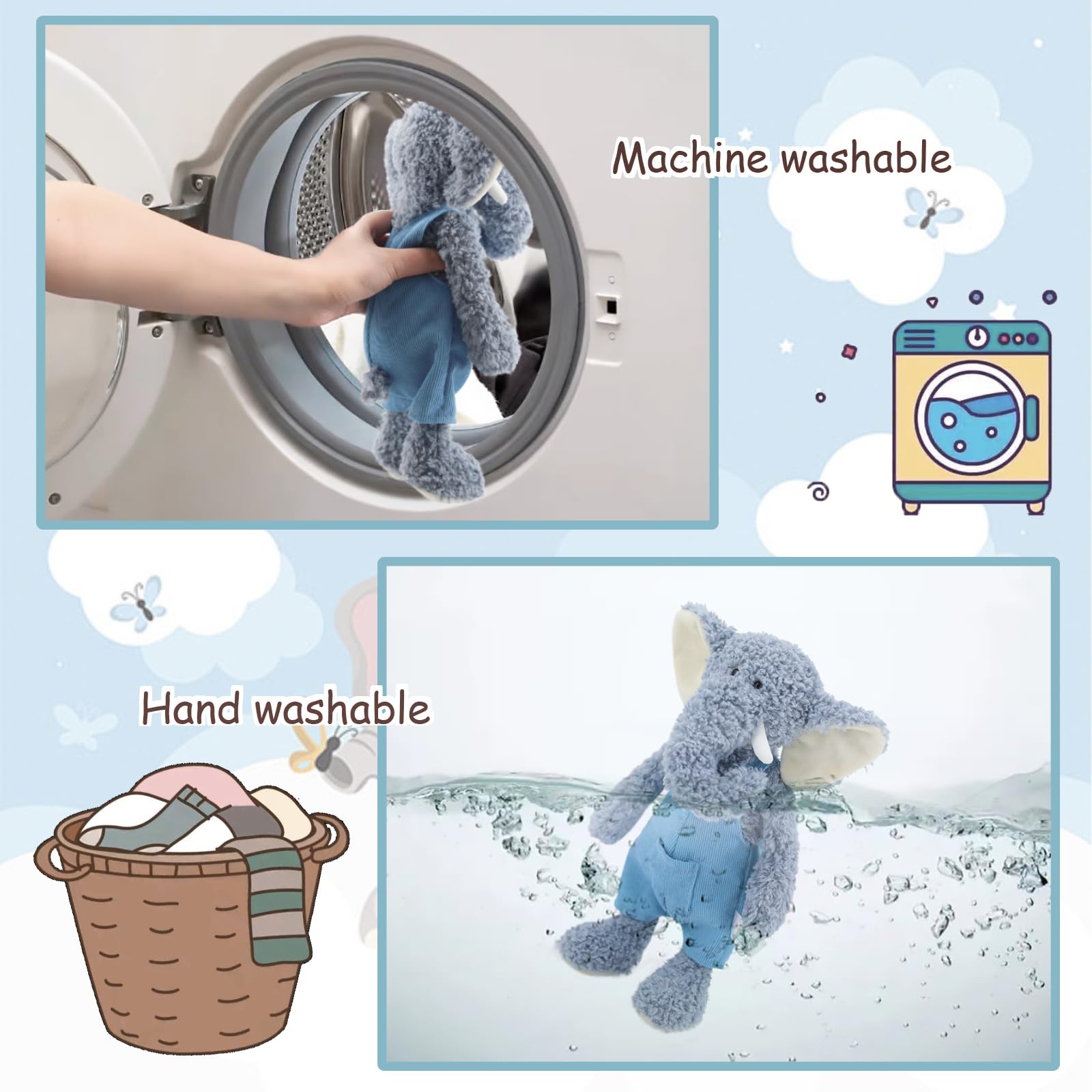 MR ViviCare 16" Soft Blue Elephant Stuffed Animals for Boys and Girls,Cuddly Knitted Dressed Stuffed Elephant Plush Toys for Newborn Babies