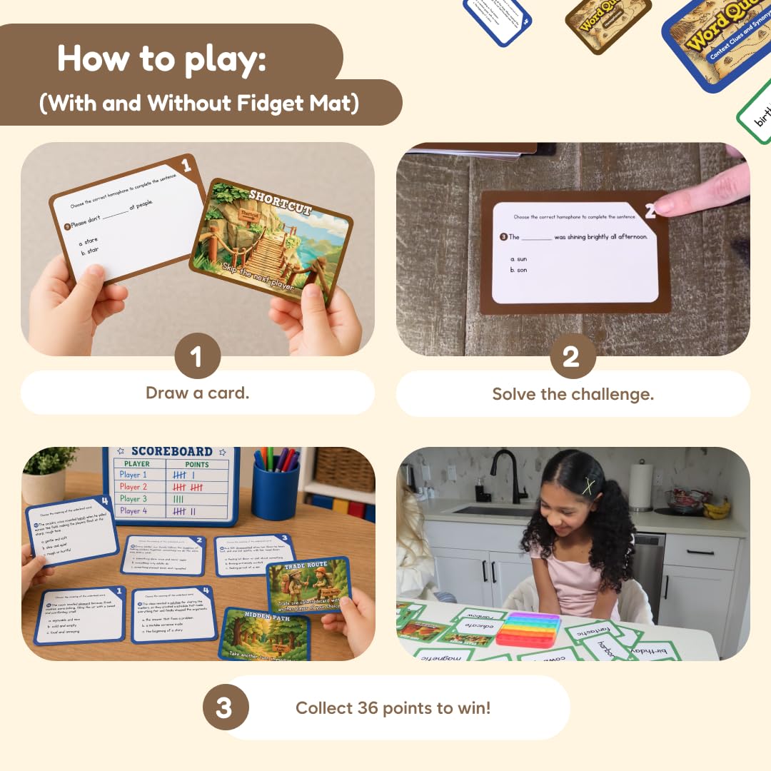 The Fidget Game Word Quest, Vocabulary Building Flash Card Game, Grades 3-5