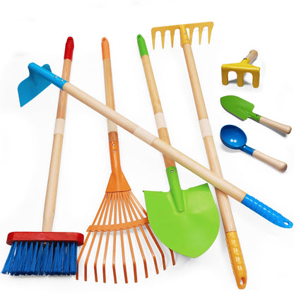 POMIKU Toddler Gardening Tools, Kids Rake and Shovel Set for Digging Dirt, Children Broom for Outdoor Yard Garden Camping, Montessori Toys for Ages 3