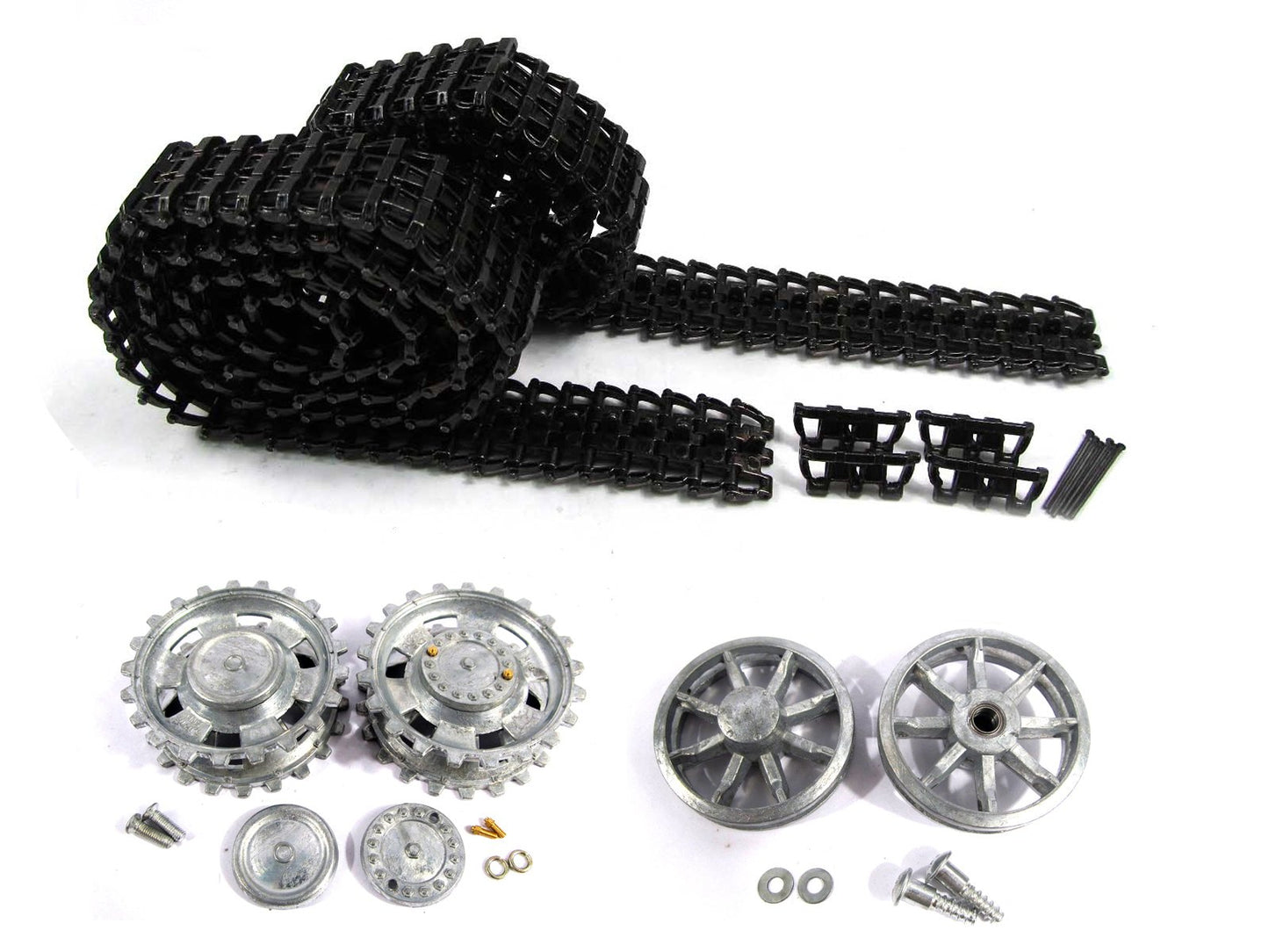 Mato Metal Upgraded Tracks Sprockets with Caps Idler Wheels with Bearings Set for HL3848/49/68-1 Panzer III/IIIH Stug III Tank