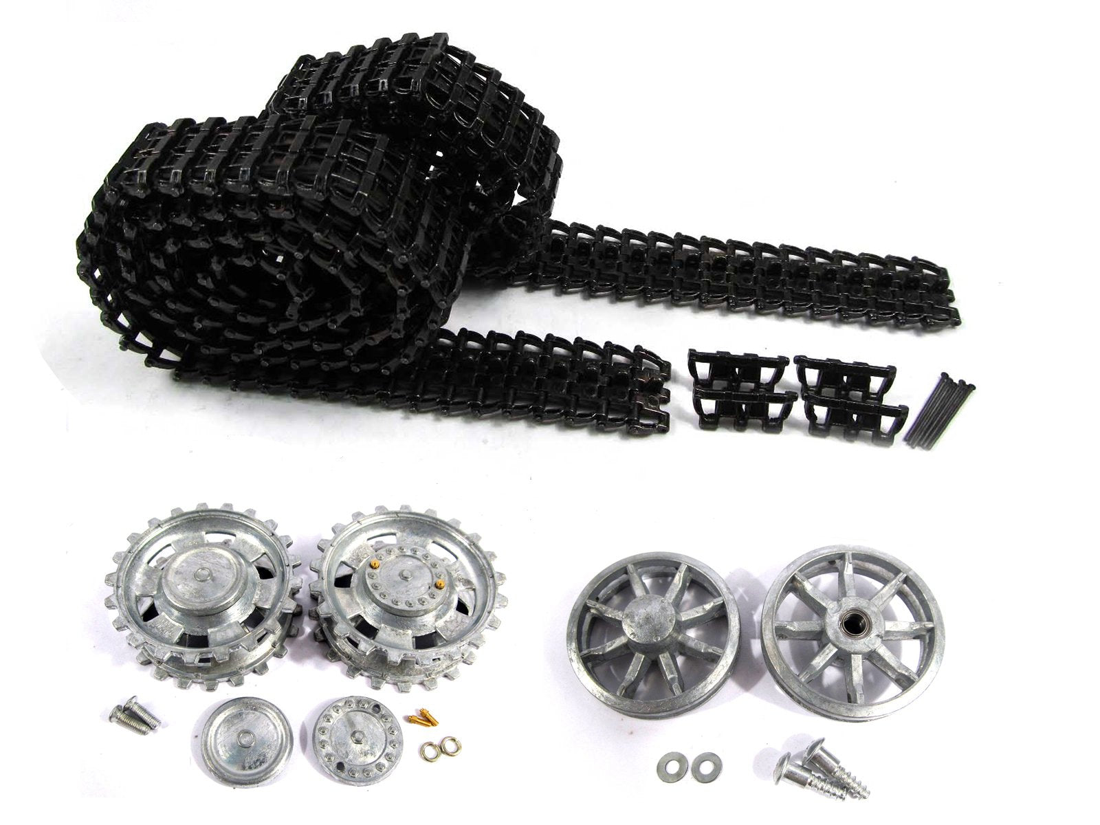 Mato Metal Upgraded Tracks Sprockets with Caps Idler Wheels with Bearings Set for HL3848/49/68-1 Panzer III/IIIH Stug III Tank