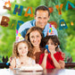 BIEUFBJI Camping Happy Birthday Banner - Outdoor Yard Campsite Decor, Fun House Banner with Campfire Tent Oil Lamp Adventure Camping Birthday Party