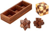 TOSQP27 Gift Wooden Brain Teaser Puzzle Set for Adults & Teens - 3-in-1 Interlocking Burr, Snake Cube & Star Puzzle with Handmade Wooden Storage Box