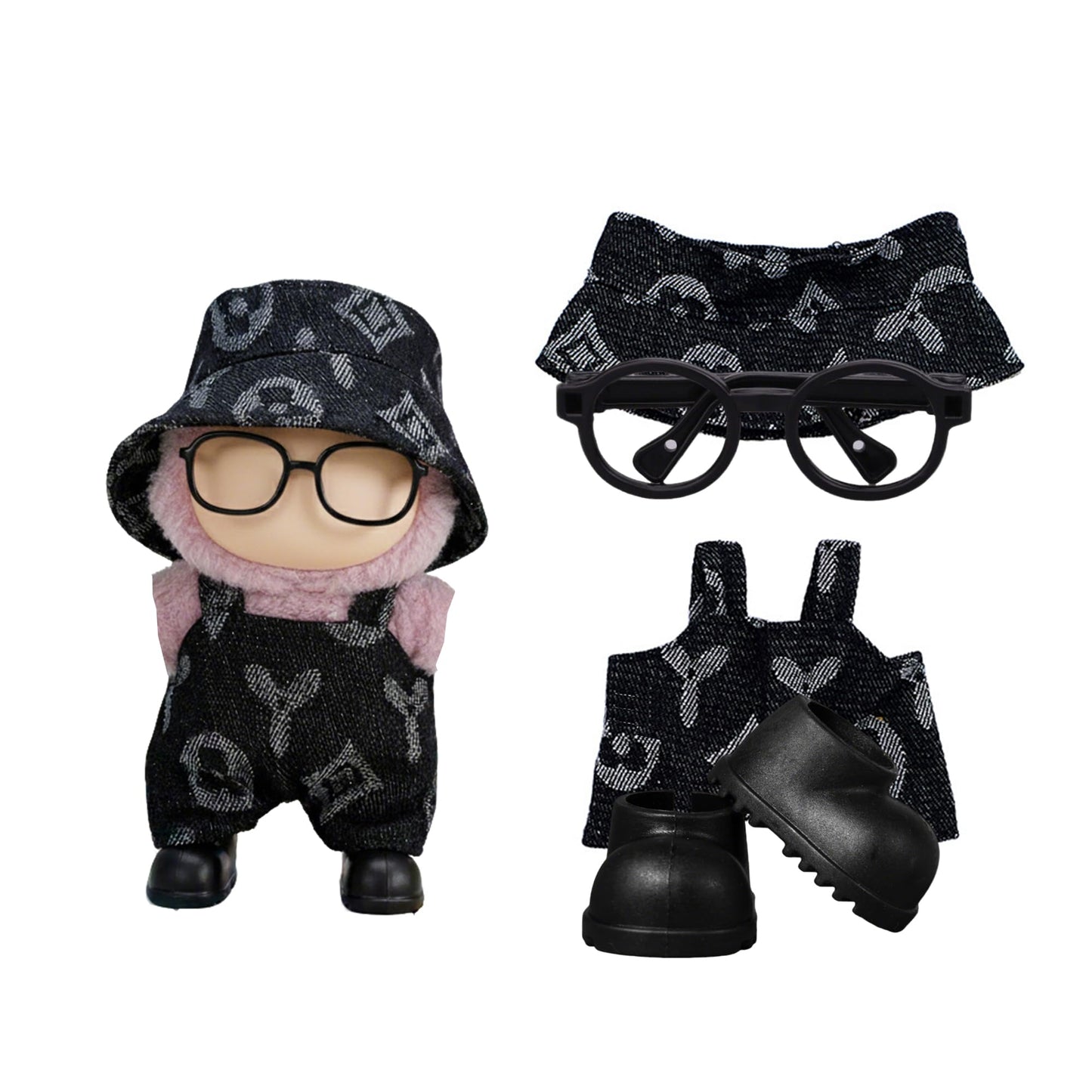 4-in-1Clothes Compatible with Labubu 17cm Dolls, Cute Outfit Set with Fashion Accessories, Chic Style for Collectible Figures (No Doll)