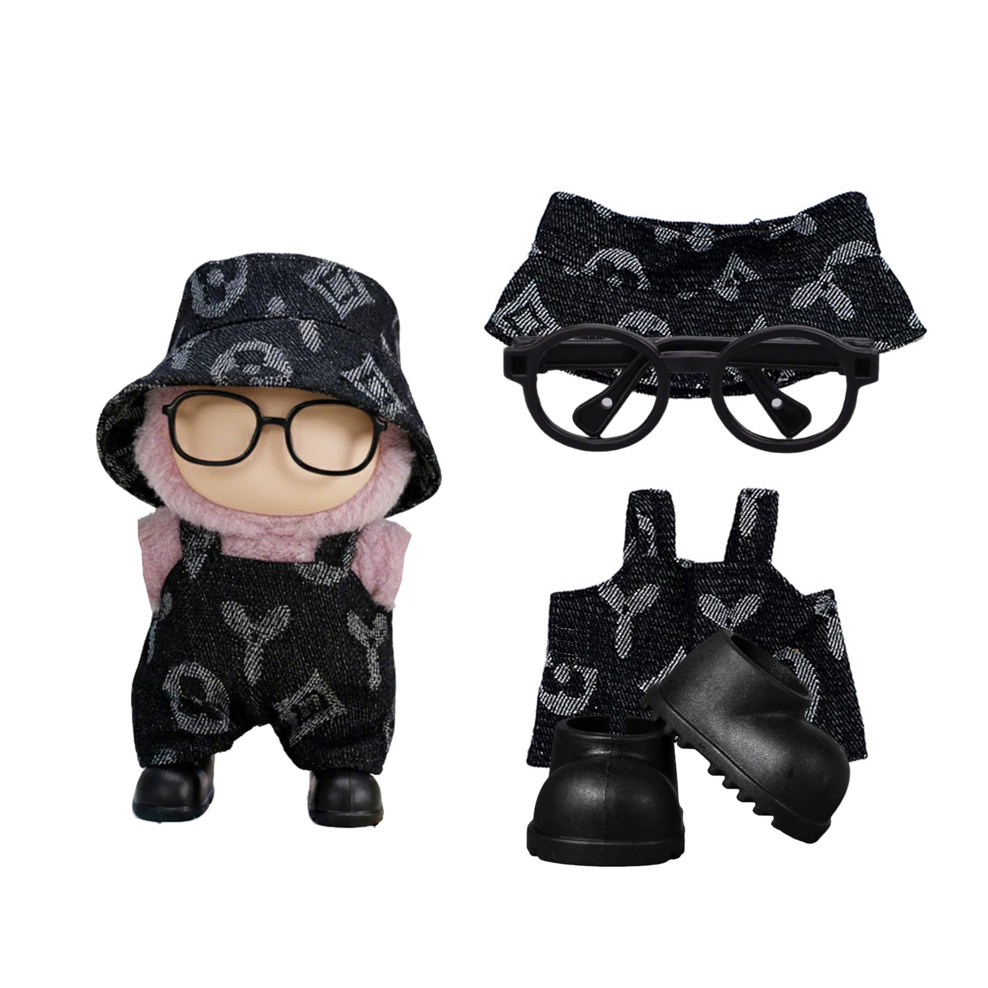 4-in-1Clothes Compatible with Labubu 17cm Dolls, Cute Outfit Set with Fashion Accessories, Chic Style for Collectible Figures (No Doll)