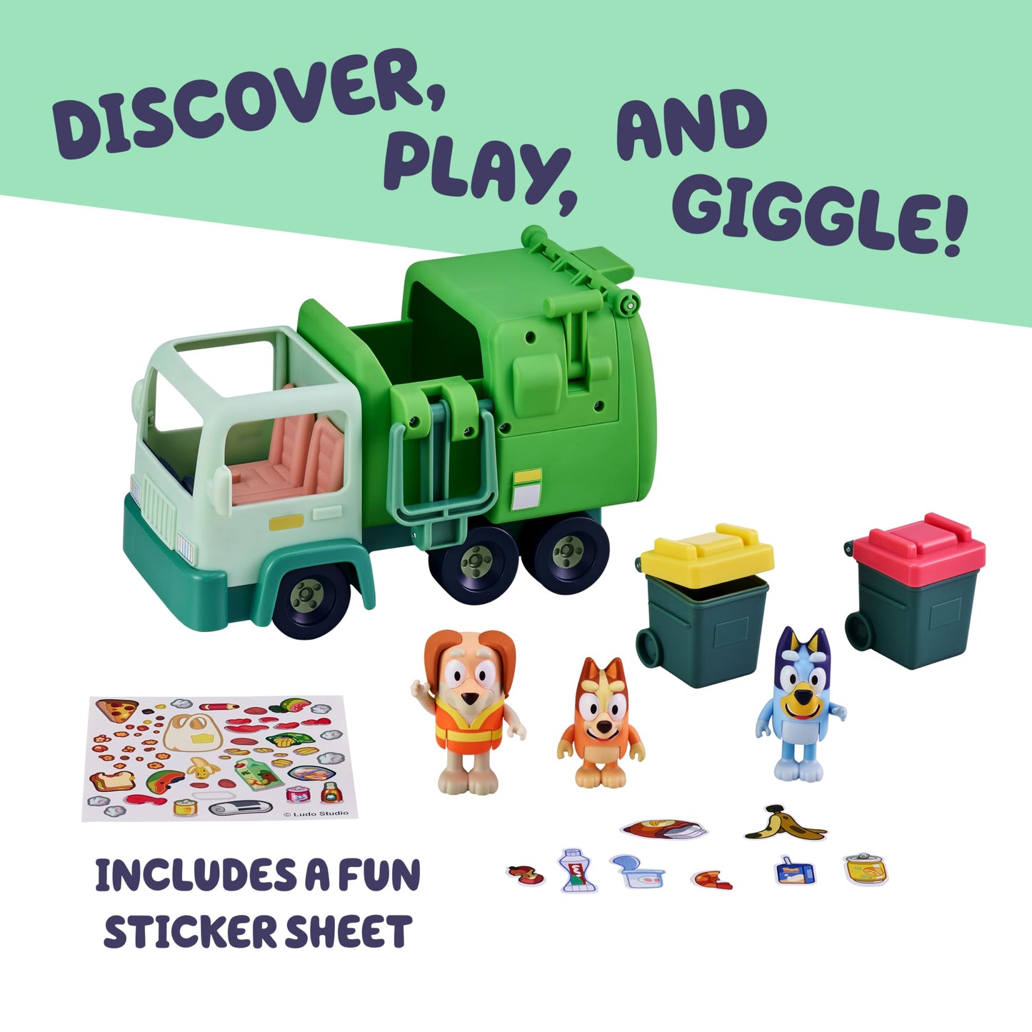 Bluey Garbage Truck Playset, Bingo & Bin Man Figures, Interactive Lever