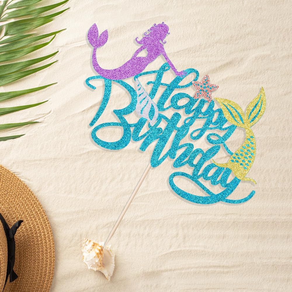 Sleyberoy Glitter Mermaid Happy Birthday Cake Topper