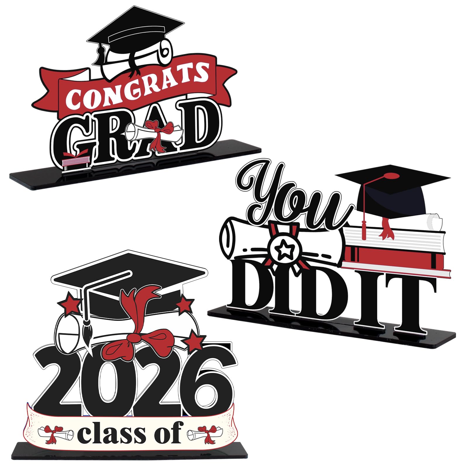 LINGTEER Class of 2026 Graduation Party Decorations - 3Pcs Congrats Grad 2026 School Graduation Acrylic Table Centerpieces Gift Stand Decorations