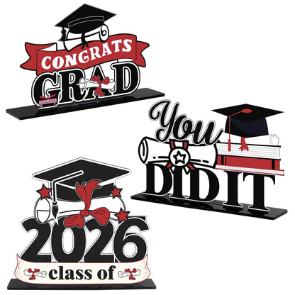 LINGTEER Class of 2026 Graduation Party Decorations - 3Pcs Congrats Grad 2026 School Graduation Acrylic Table Centerpieces Gift Stand Decorations
