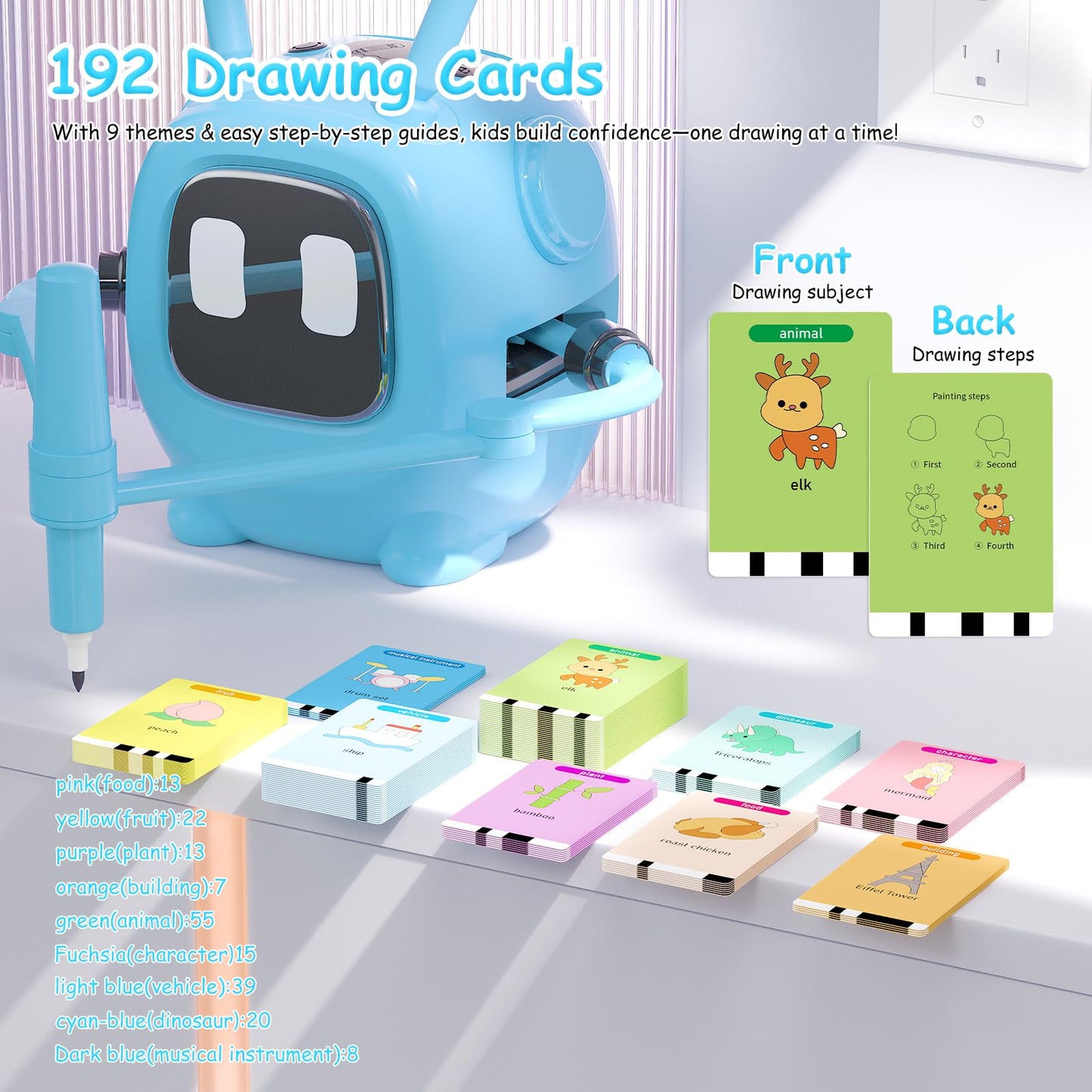 Art Enlightenment Drawing Robot: Educational Interactive Learning Toy for Kids - Auto Painting Machine with 192 Cards & Pens - Montessori Gifts