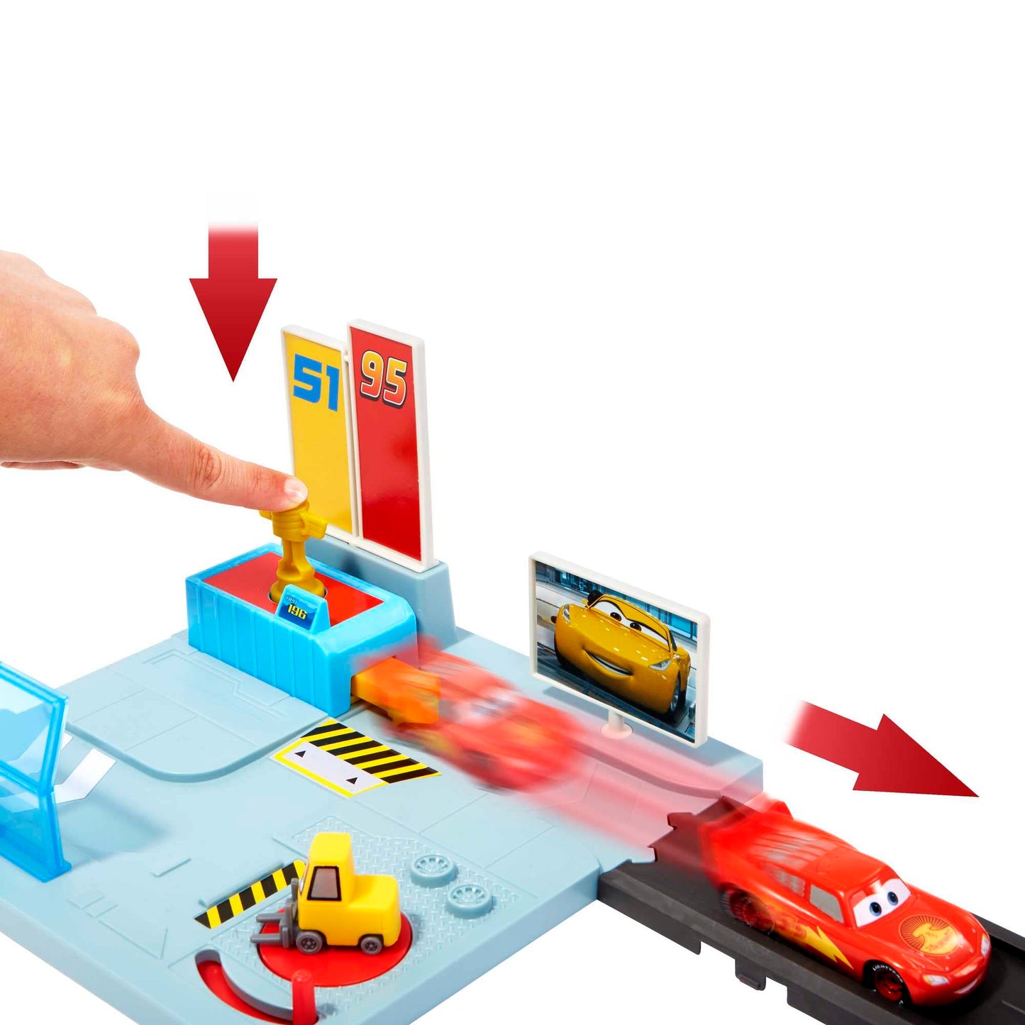 Disney and Pixar Cars On The Road Dinoco Rusteze Racing Center Playset with Lightning McQueen Toy Car, Launcher, Short Track and Spinning Pitty, Toy