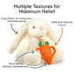 RaZbaby Bunny Snuggly w/Carrot Teething Relief Toy - Soothes Sore Gums w/Nature-Inspired Texture, 100% BPA-Free Silicone Teether, Soft Minky Stuffed