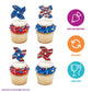 24 x Red, White, Blue Cupcake Toppers By DecoPac, Spinning Pinwheel Decorations, Patriotic Food Safe 4th July Party Decorations - 24 Pack